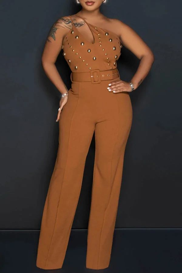 Elegant Slim One Shoulder Straight Leg Jumpsuit