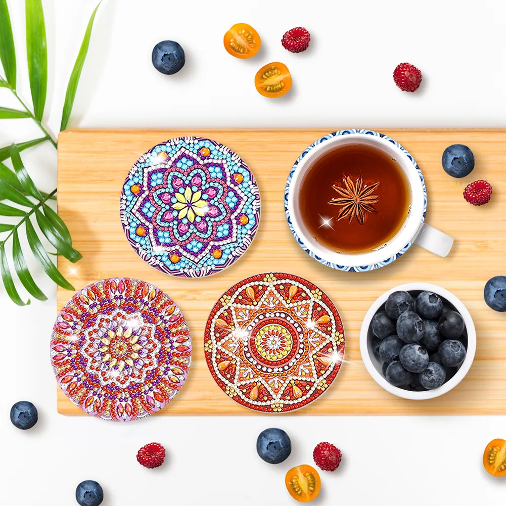 10pcs DIY Coaster Diamond Painting Cup Cushion with Rack Home Decor