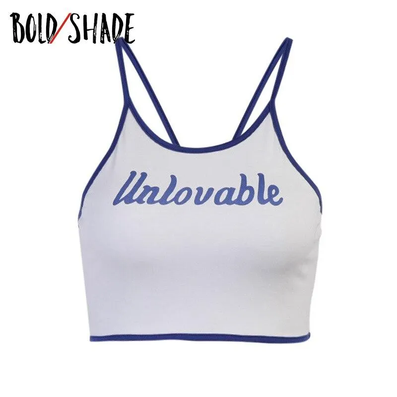 Bold Shade Early 90s Vintage Camisole Letter Print Grunge Indie Clothes Aesthetic Fashion Bodycon Crop Camis Top Basic Hot Party