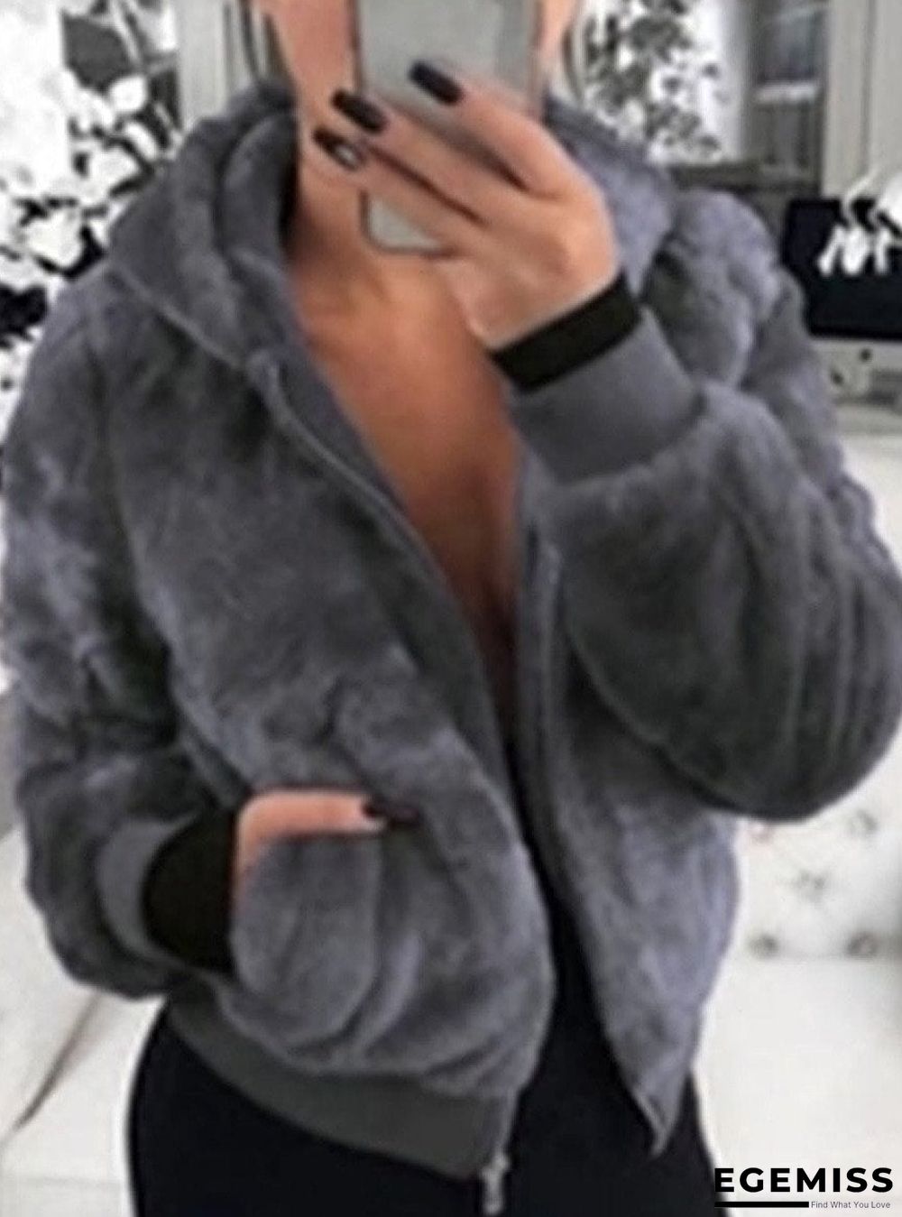 Casual Hooded Faux Fur Plush Jacket | EGEMISS