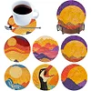 6Pcs/set Diamond Painting Wooden Sunrise Coaster Cup Cushion With Holder