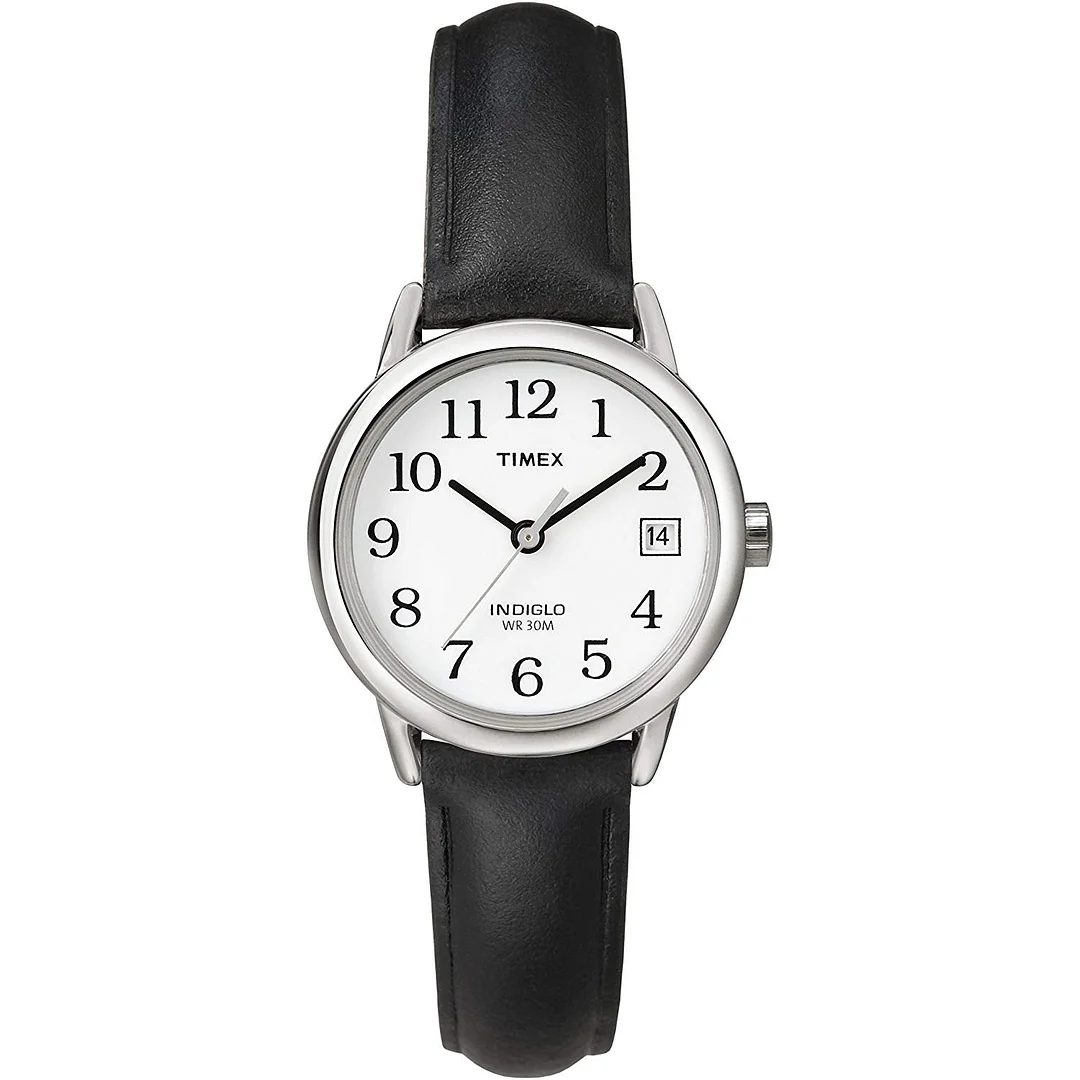 Women's Indiglo Easy Reader Quartz Analog Leather Strap Watch with Date Feature