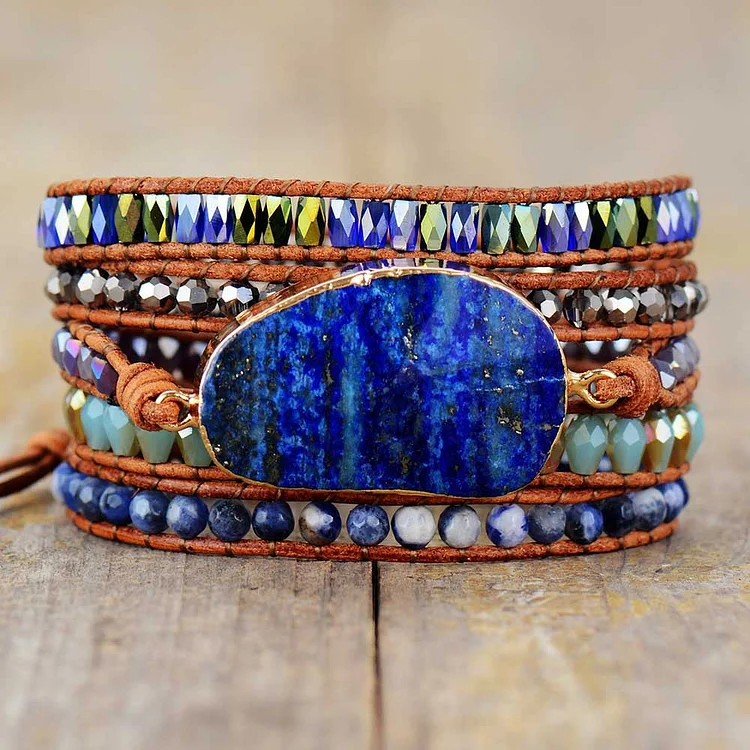 Lapis lazuli cowhide rope woven creative multi-layer bracelet