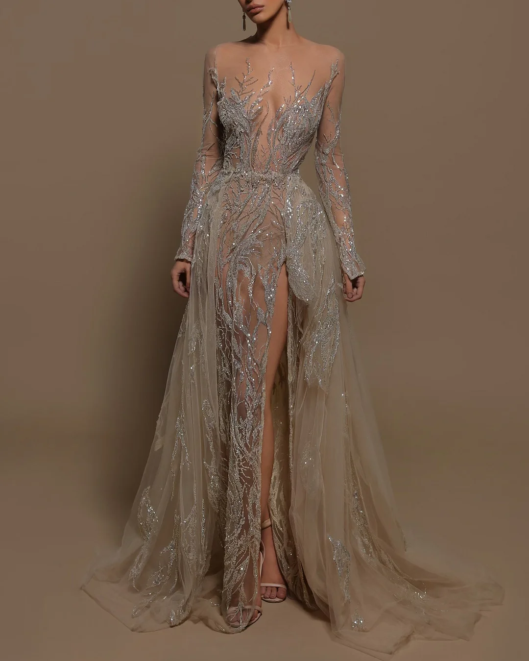 Gown Long Sleeve Sequined Dress