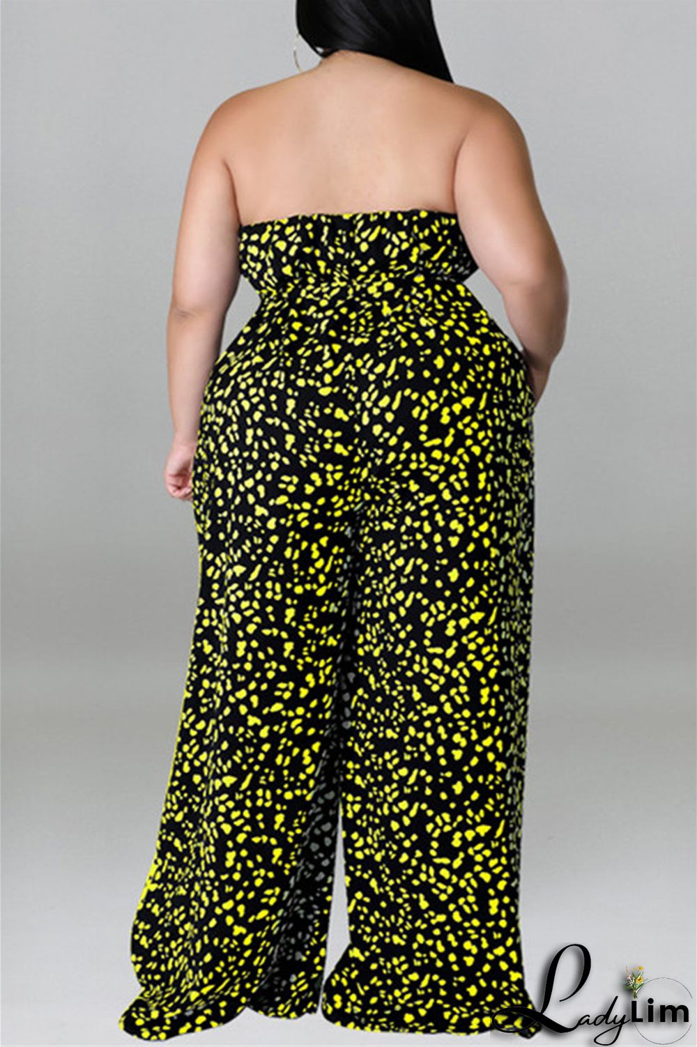 Purple Fashion Casual Print Split Joint Backless With Belt Strapless Plus Size Jumpsuits