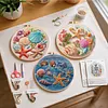 4pcs Seashells Conch Starfish-Long Stitch DIY Stamped Embroidery Kit 30x30cm with 20cm Embroidery Hoop tapestrymarket