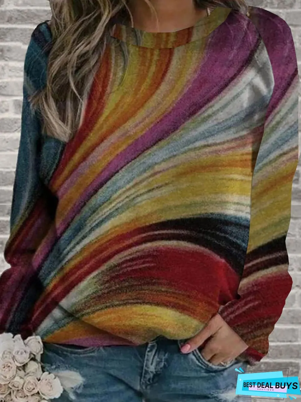 Multicolor  Long Sleeve Crew Neck Printed Sweatshirt