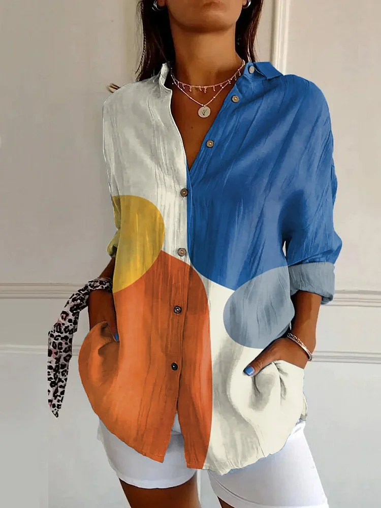Vintage Abstract Art Print Casual Long-sleeved Shirt
