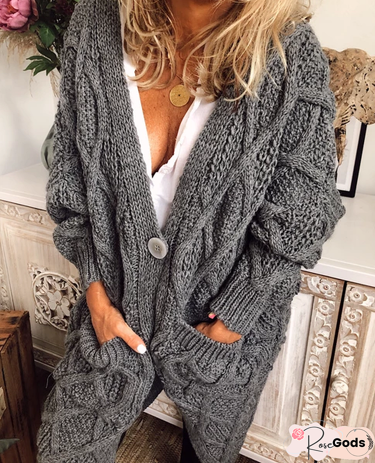 Casual Long Sleeve Plain Sweater Coat