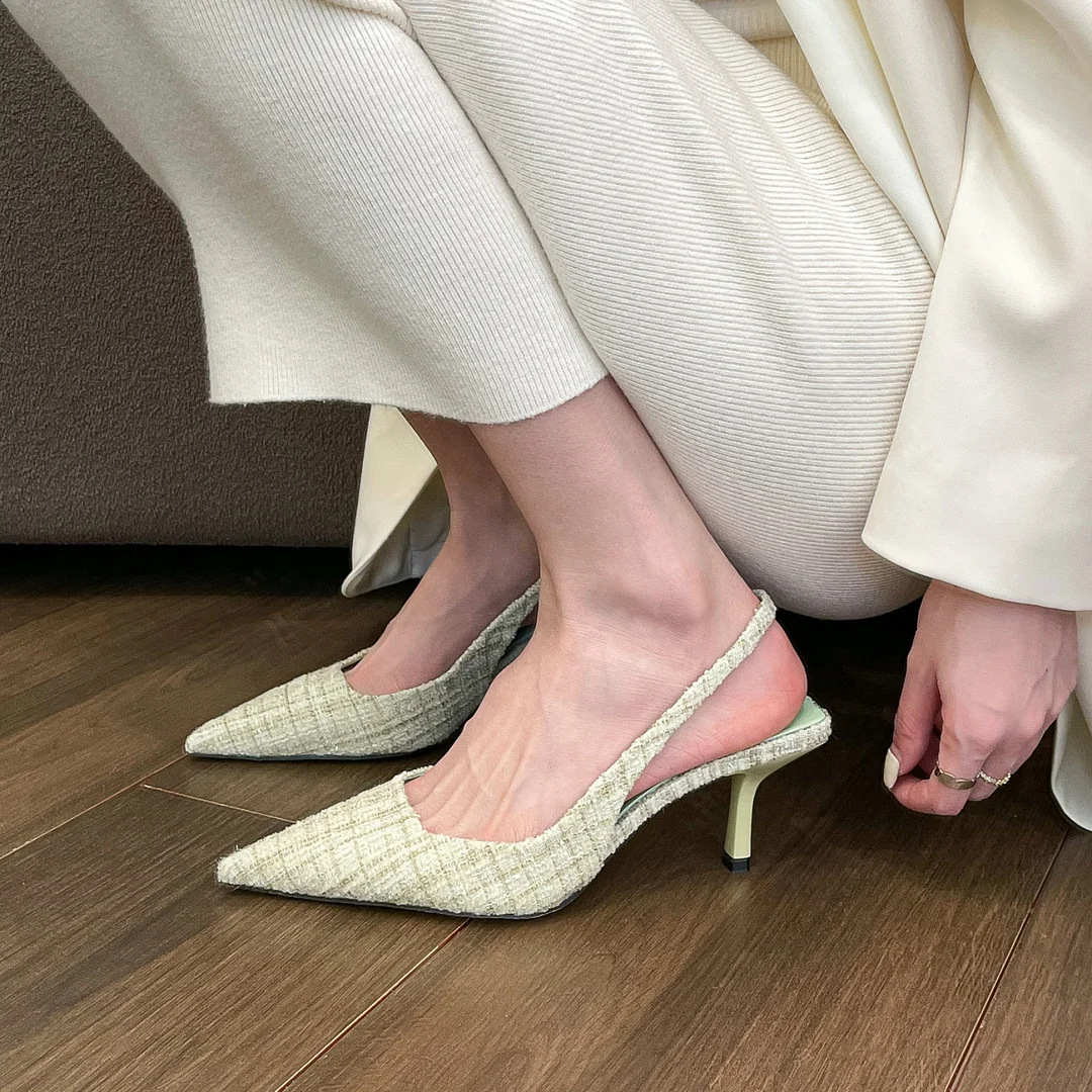 Yyvonne 2025 Summer New One-Word Buckle With High-Heeled Sandals Korean Tip Fine Heel Single Shoe Temperament