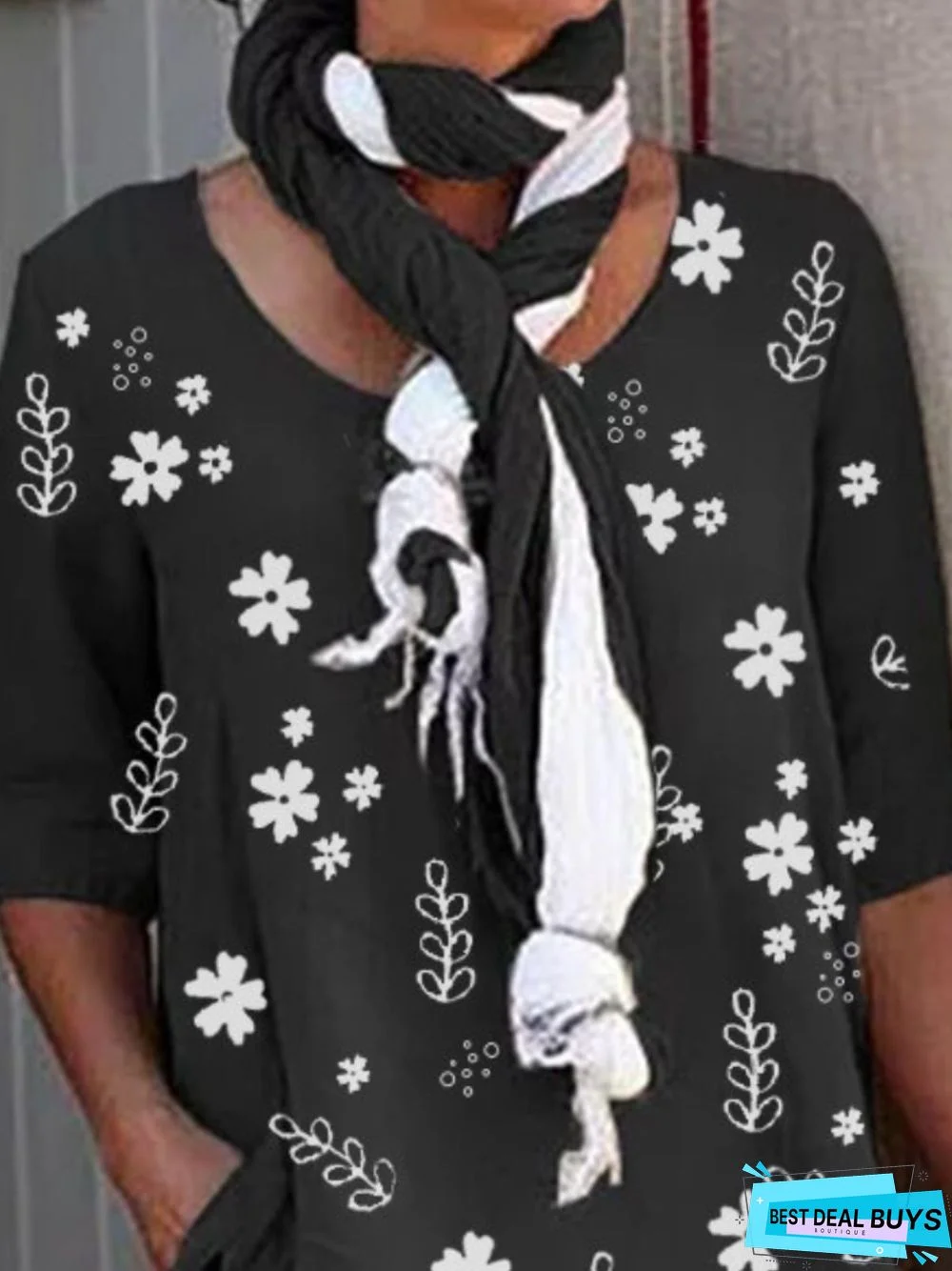 Asymmetrical Floral-print Round Neck T-shirt