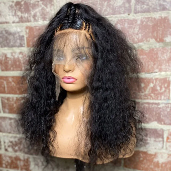 WeQueen 18 Inches 13x4 Puffy Wet and Wavy with Braids Lace Frontal Wigs 250% Density-100% Human Hair