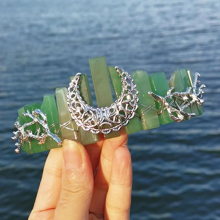 Olivenorma Natural Crystal Dragonfly Moon Accessory Crown Bridal Headband