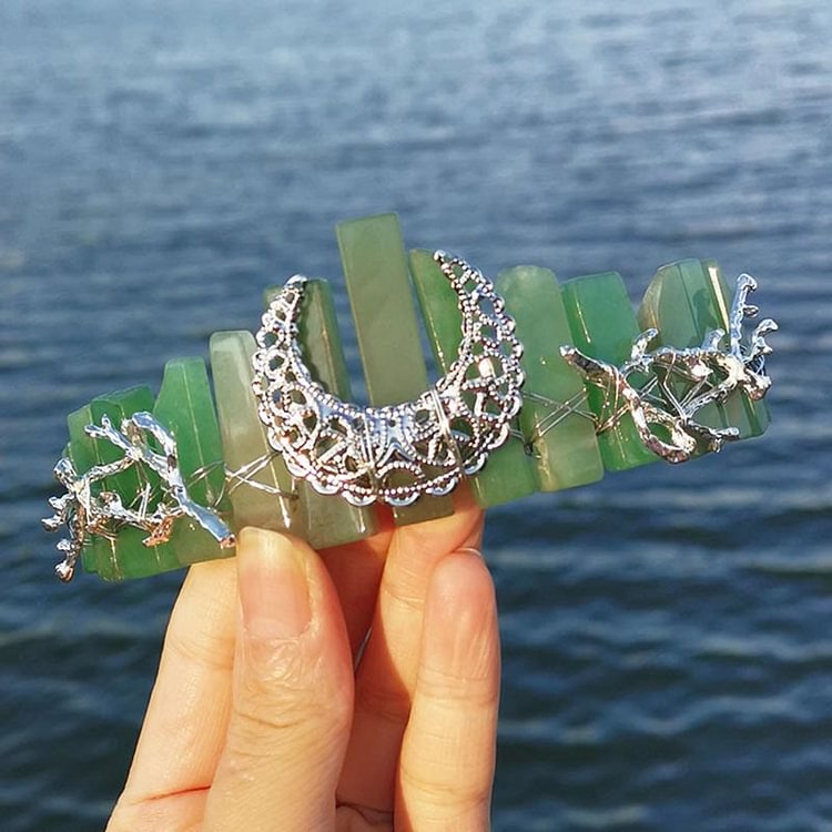 Olivenorma Natural Crystal Dragonfly Moon Accessory Crown Bridal Headband