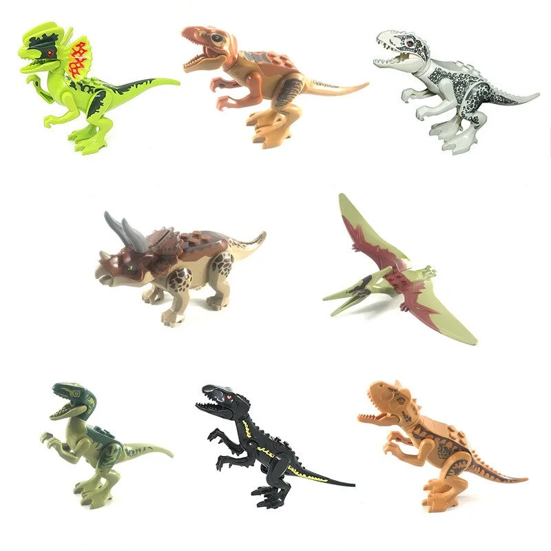 8pcs/Lot Jurassic Dinosaur World Building Blocks Series Velociraptor T-Rex Triceratops Assembles Figure Bricks Toys For Children