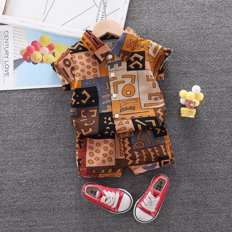 Toddler Boys Print Clothes 1 2 3 4 Years Children Beach Sets Casual Kids Thin Outfits Shirt + Shorts 2 PCS Costume 2 Colors