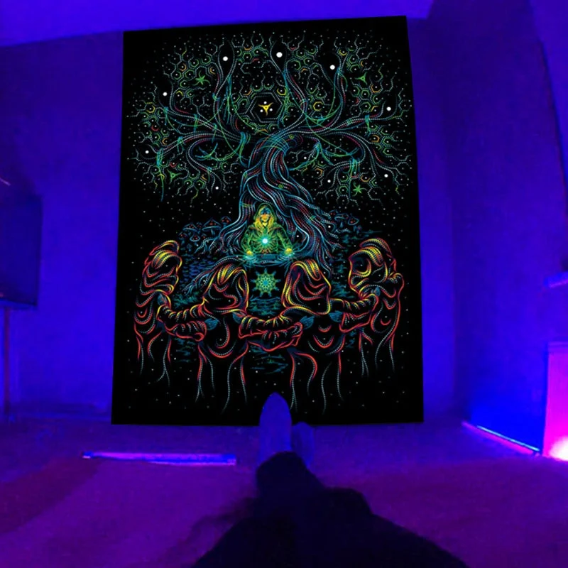 Fluorescent Tapestry European and American Black Light Hanging Cloth Poster Home Decoration Background Cloth Psychedelic Trippy