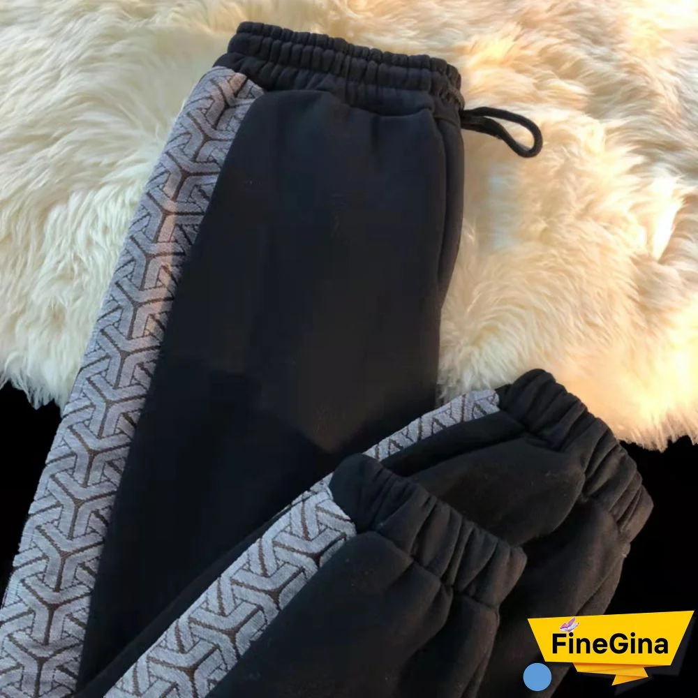 Neutral Retro Hiphop Plus Velvet Thickening High Street Casual Sports Leggings Trousers