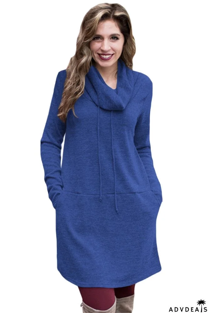 Drawstring Cowl Neck Sweatshirt Dress