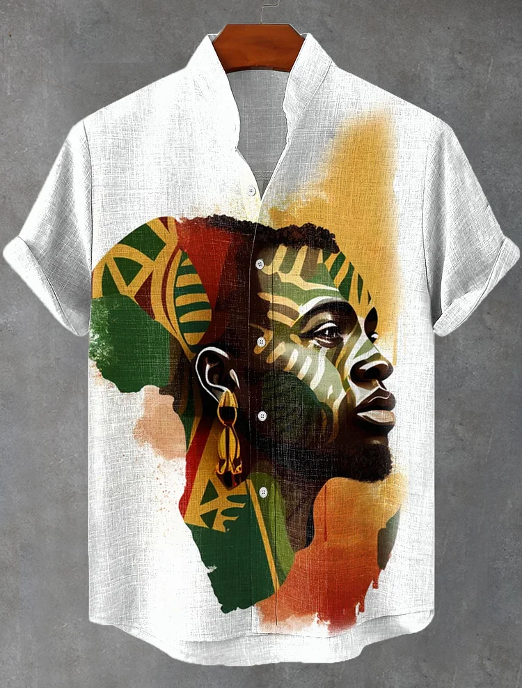 Men's Black Juneteenth African Silhouette Art Print Short Sleeve Casual Shirt