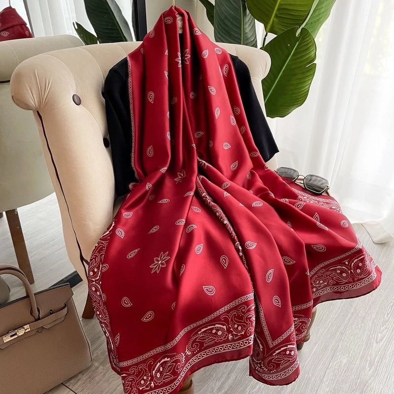 Elegant Large Scarf Dot Pattern Silk-like Scarf Women’s Dual-use Air Conditioning Shawl Gauze Beach Towel Women