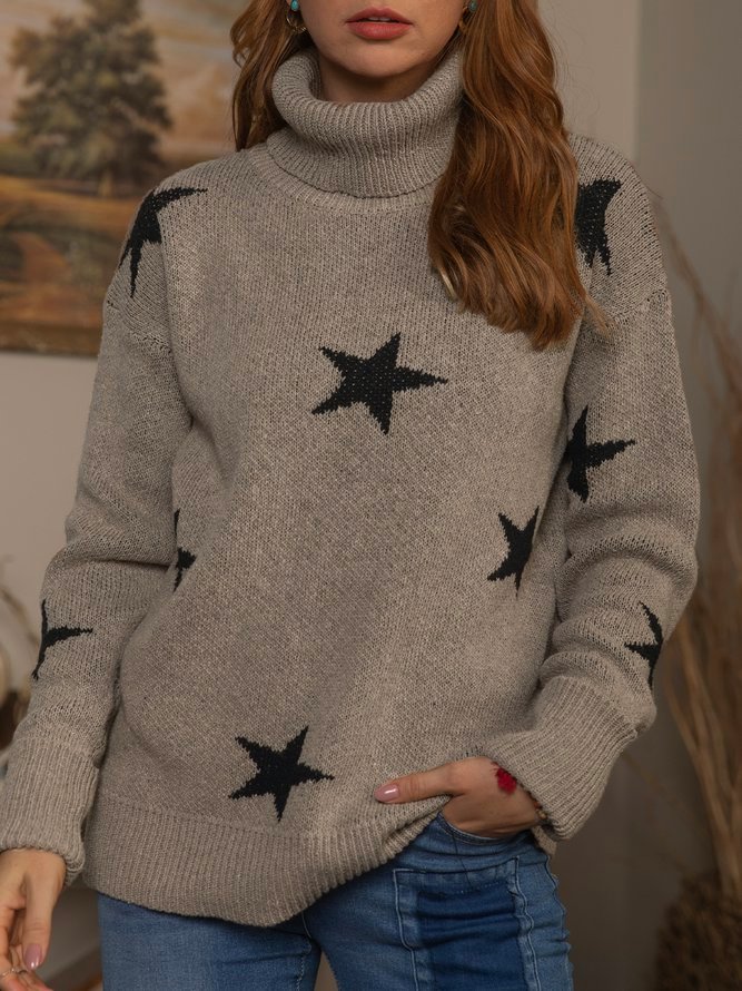 Printed Turtleneck Long Sleeve Sweater Zaesvini