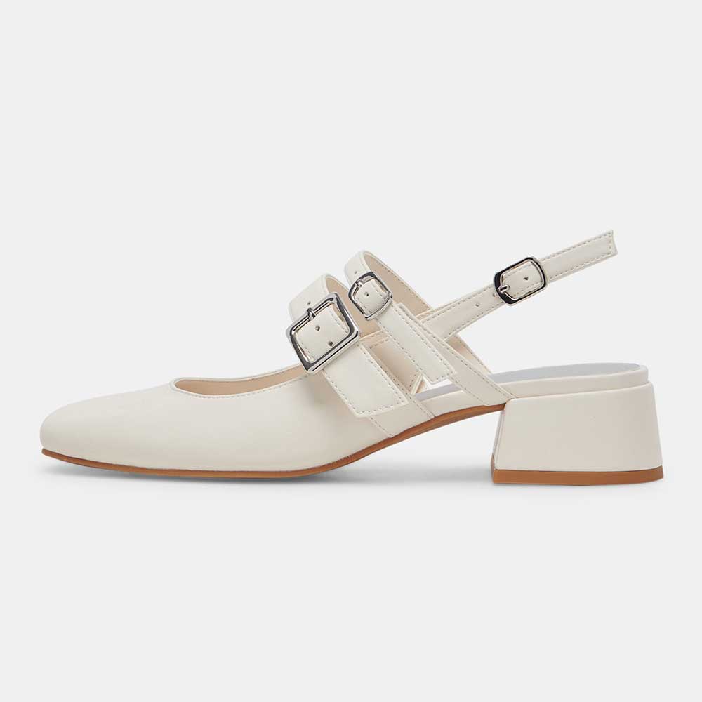 White Vegan Leather Buckle Slingback Strap Formal Lady's Mary Janes   Nicepairs