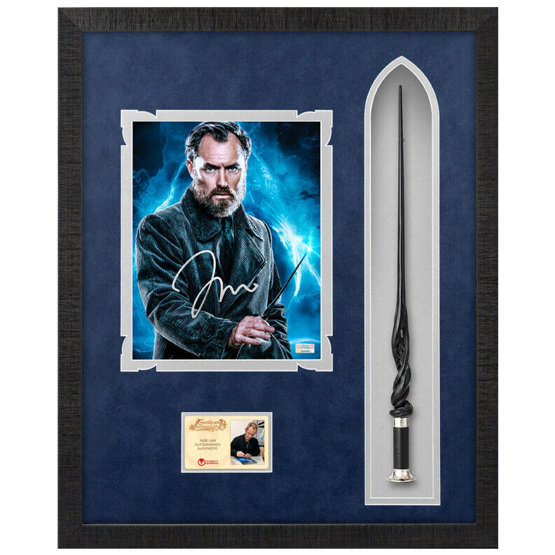 Jude Law Autographed Fantastic Beasts Dumbledore 8×10 Wand Framed Display