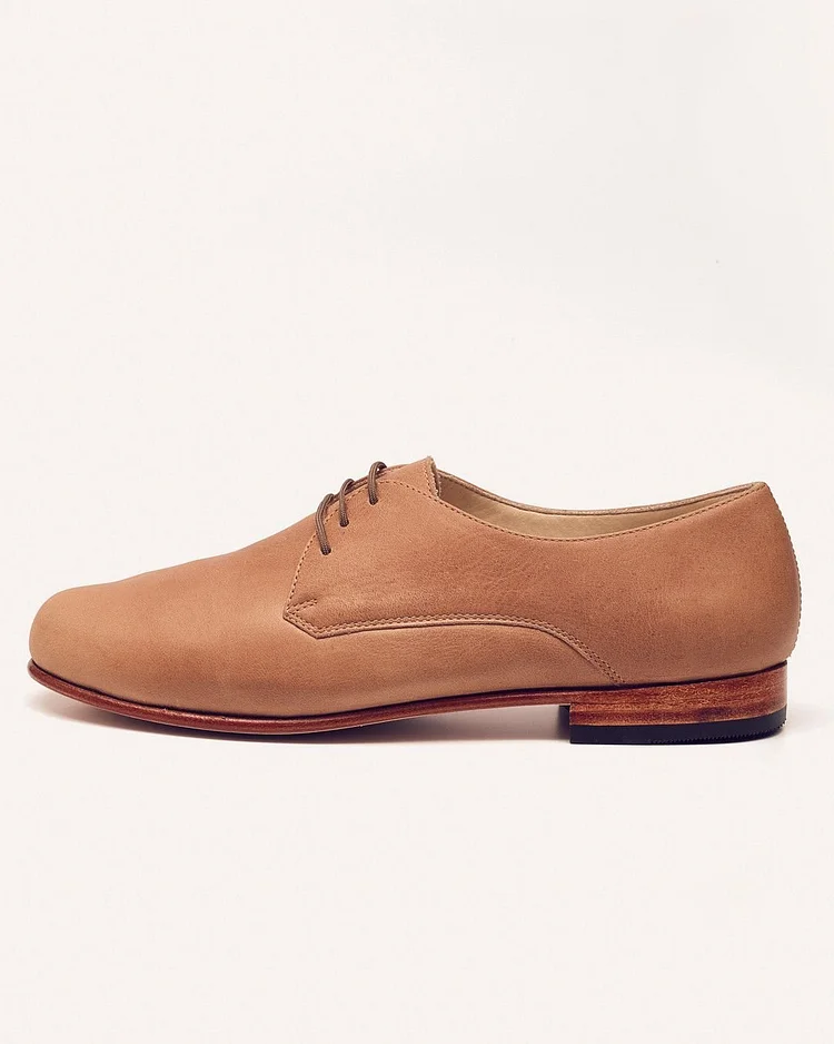 Tan Vintage Comfortable Round Toe Lace-up Oxfords Shoes Vdcoo