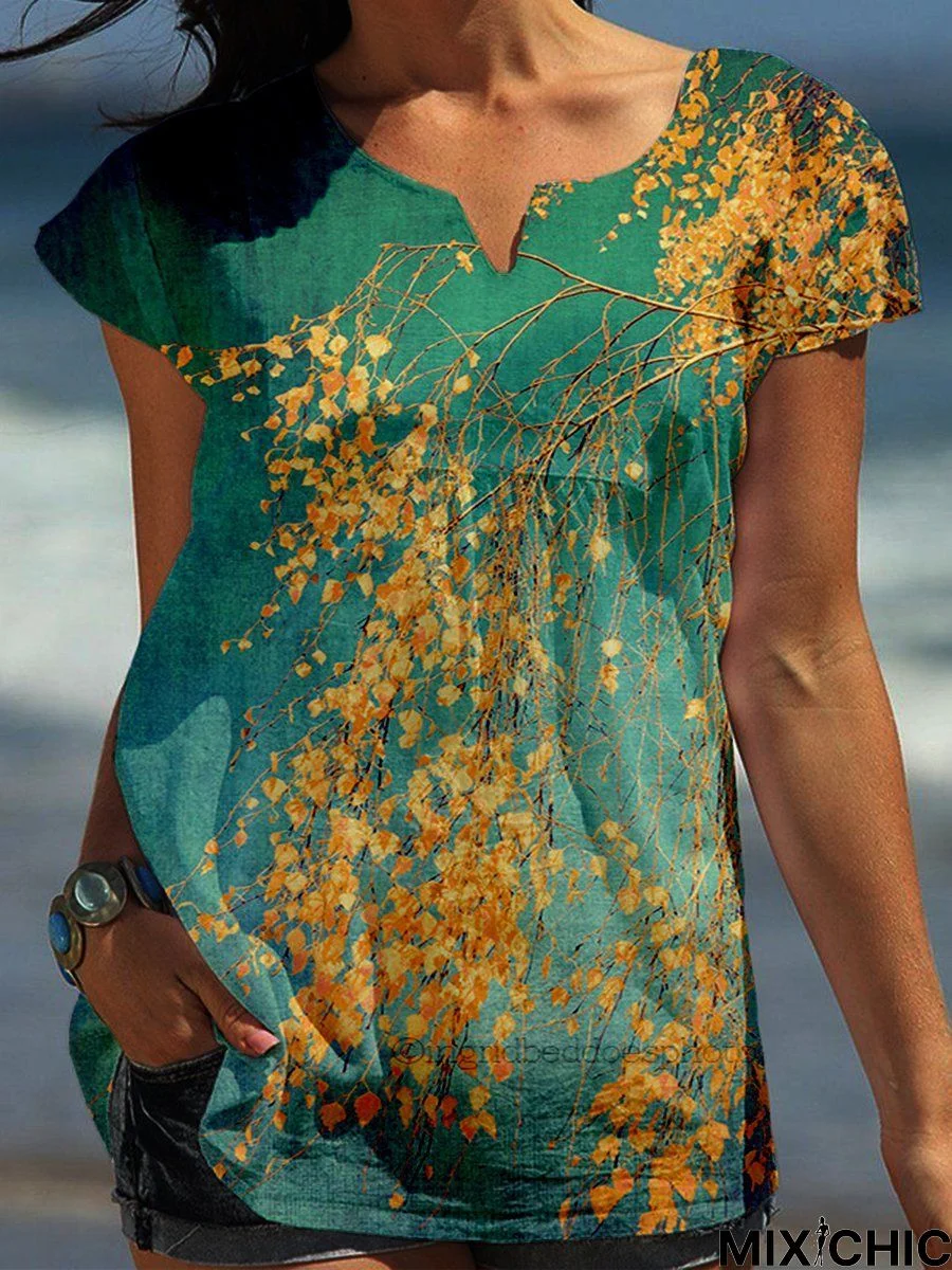Short Sleeve Casual V Neck Shift T-shirt