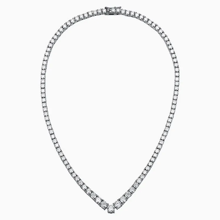Sterling Silver V Shape Moissanite Tennis Necklace with Glittering Design