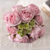 Bridal Pink Purple 12 Heads Rose Artificial Flower Bouquet Home Vase Faux Floral Decor