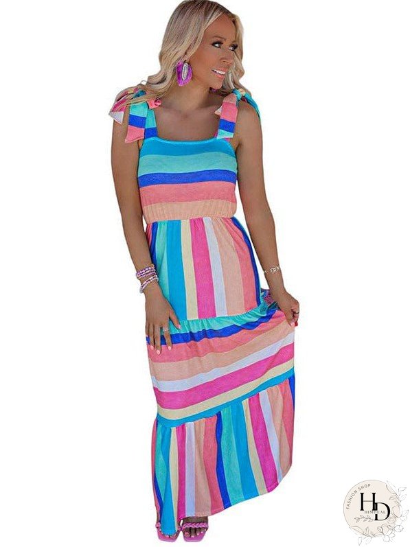 Striped Maxi Dress with Tie Detail