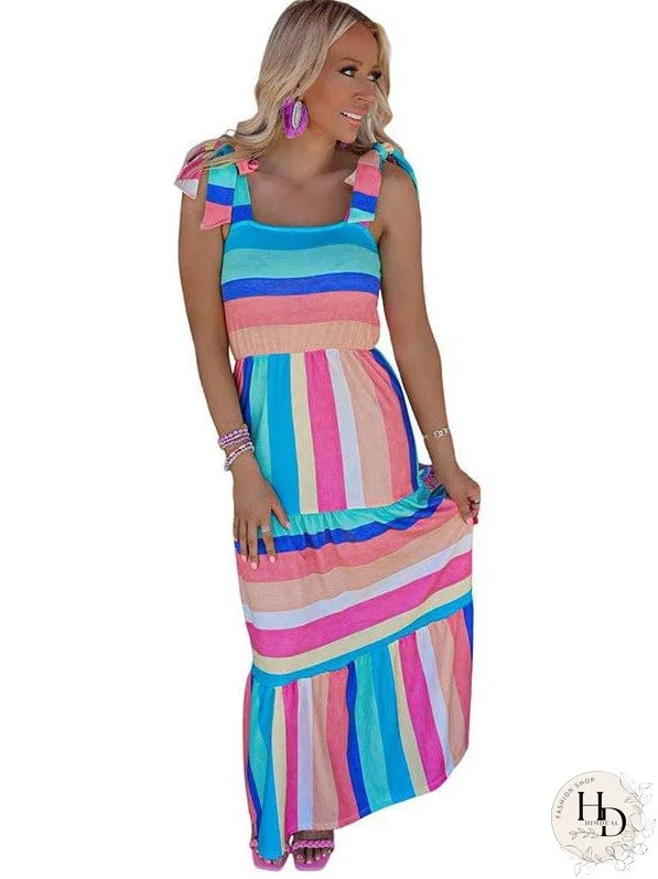 Striped Maxi Dress with Tie Detail