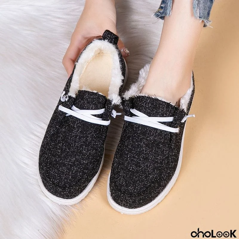 Plush Lined Low-top Canvas Loafers for Women