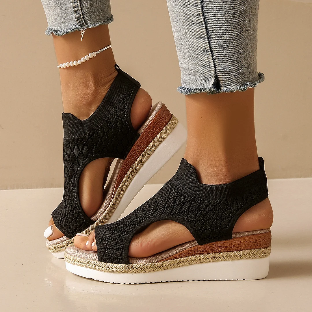 Yyvonne And Summer New Flying Fish Mouth Sandals Women's Net Cloth Breathable Slopes Sandals Large Hot Beach Sandals