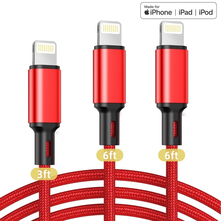 MFi Certified Lightning Cable, 3Pack 3/6/6 FT Long iPhone Charger
