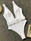 Belt Buckle Plain One Piece Swimsuit