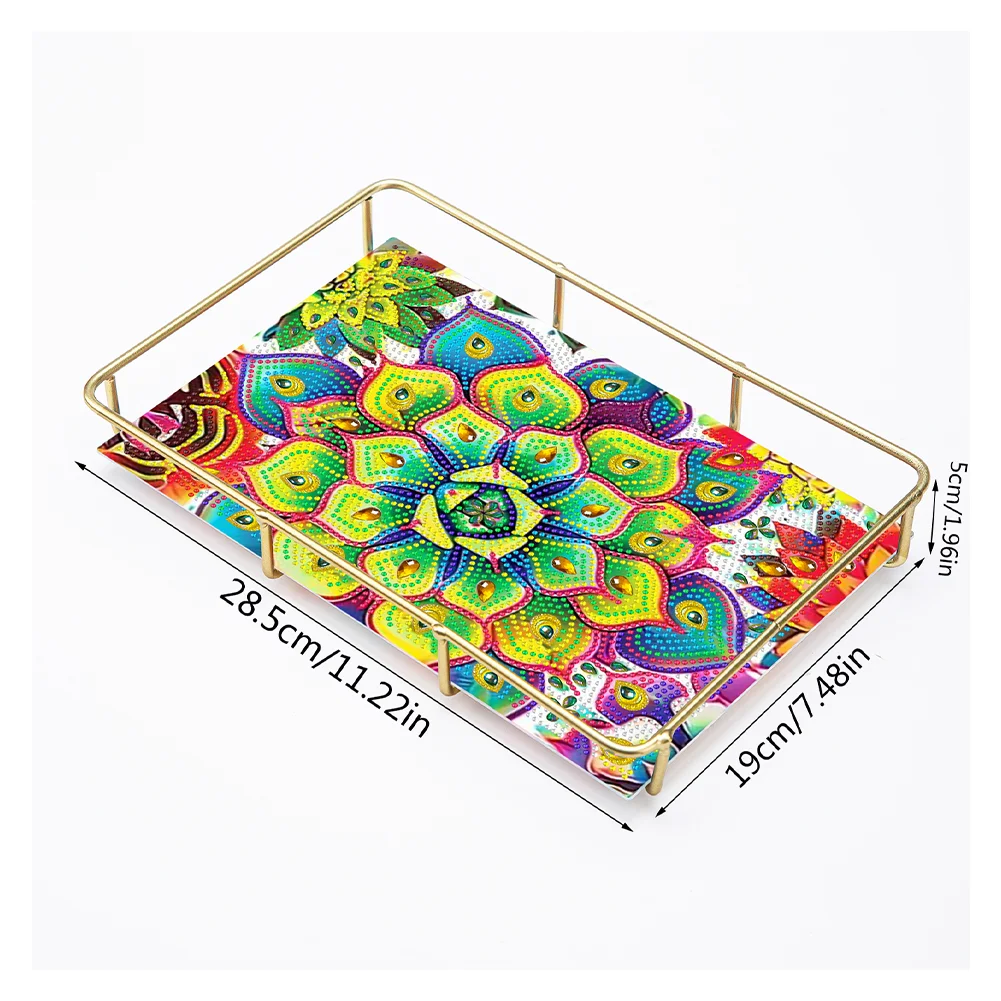DIY Mandala Pattern Acrylic Special Shaped 5D Diamond Painting Tray Art Craft Decor(28*19*5cm)