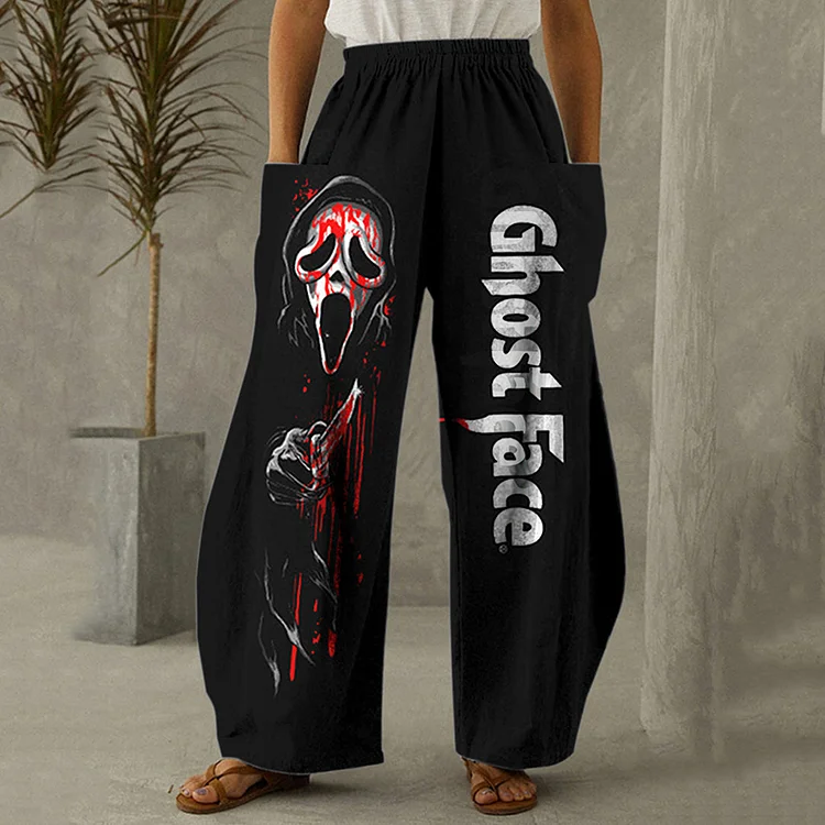 Comstylish Halloween Ghost Face Design Women'S Casual Pants