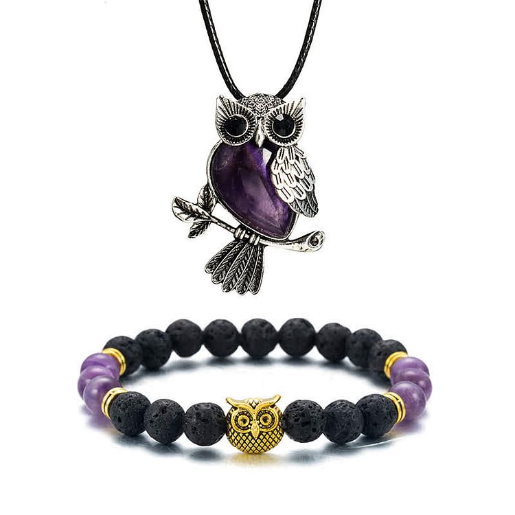 SPIRITUAL ENERGY - Owl Gemstone Necklace with Bracelet Gift Set