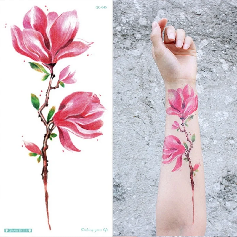 Waterproof Temporary Tattoo Sticker Rose Flowers Leave Flash Tattoos Body Art Arm Fake Sleeve Tatoo Black Women Girls Wrist