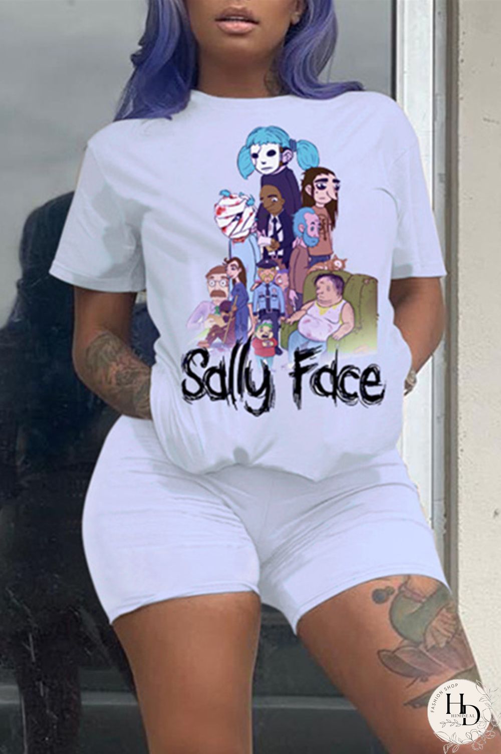 Yellow Fashion Casual Printed Short Sleeve Top Set