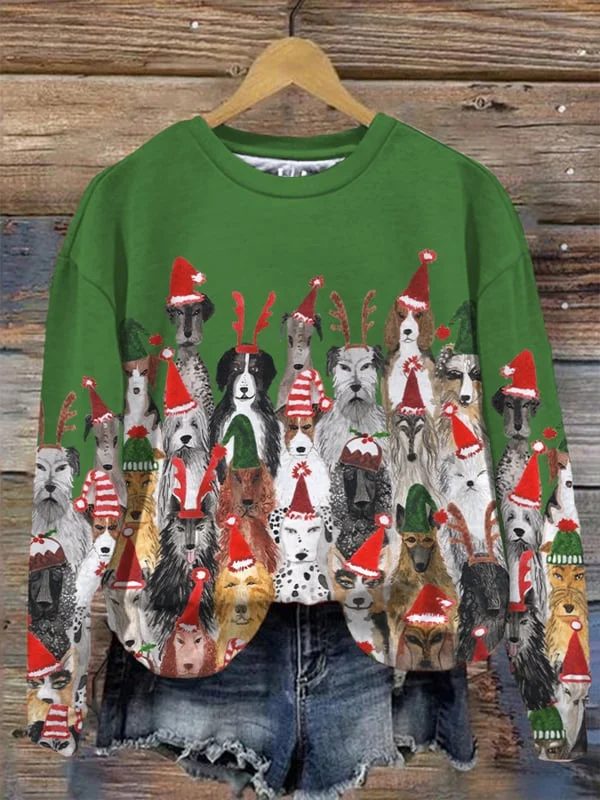 Women's Christmas Dogs Print Sweatshirt.