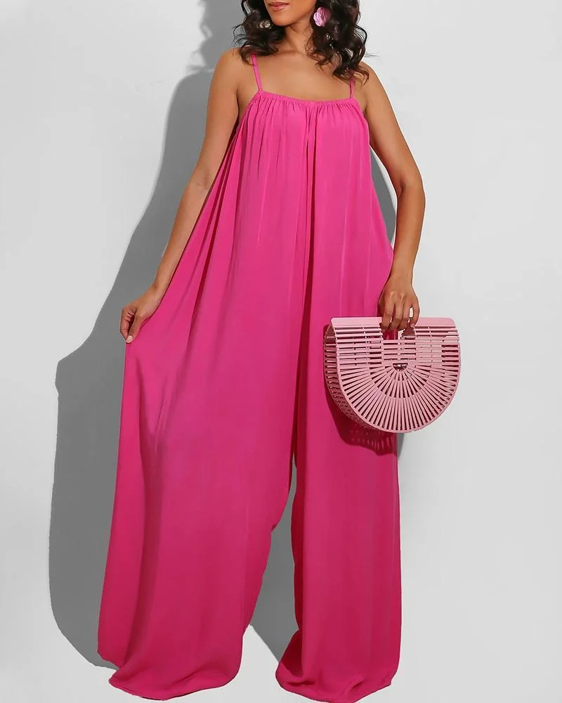 Women's Solid Color Casual Suspender Jumpsuit