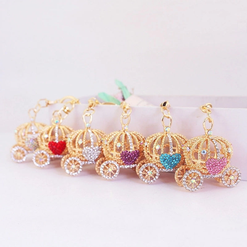Cute Pumpkin Carriage Alloy Rhinestone Halloween Unisex Bag Pendant Keychain