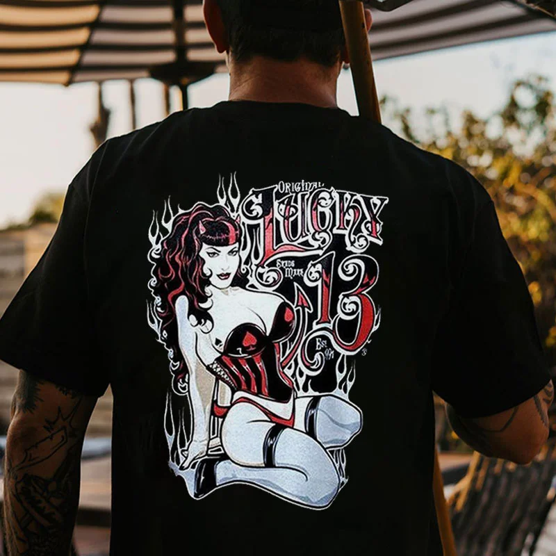 LUCKY 13 Sexy Devil Lady Print Men's T-shirt