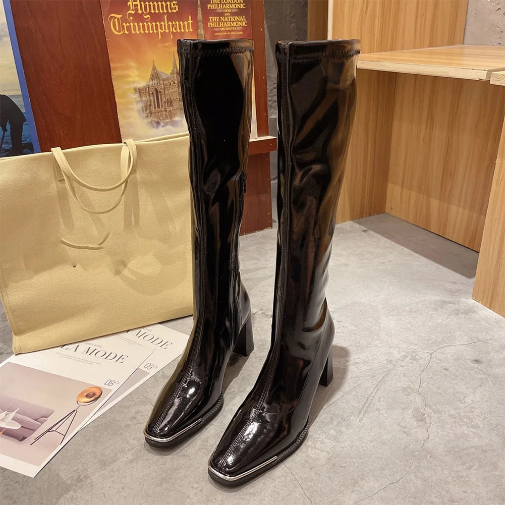 Vstacam Female Chelsea Boots Metal Design 2023 Hot Sale Fashion Brand Knee High Boots For Women High Qulaity Chunky Heel women's Shoes