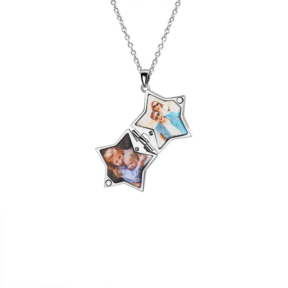 Loveyoufancy Loveyoufancy Personalized Photo and Engraved Star Geometric Locket Necklace