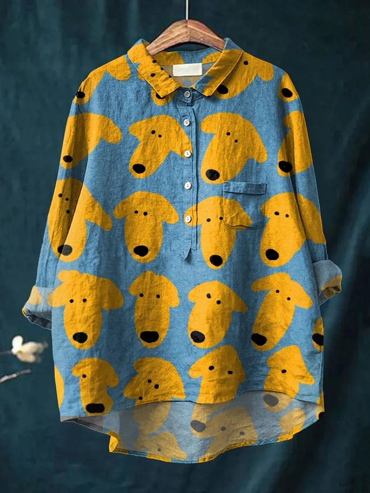 Women's Cute Dog Casual Cotton And Linen Shirt